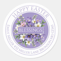 Adesivo de Páscoa Floral Roxo Personalizável 