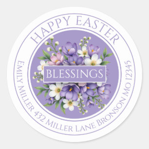 Adesivo de Páscoa Floral Roxo Personalizável
