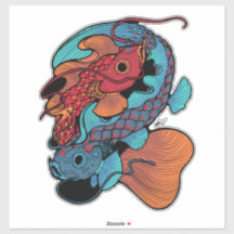 Adesivo de peixe koi vermelho e azul