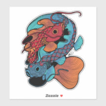 Adesivo de peixe koi vermelho e azul