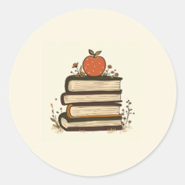 Adesivo de Pilha de Livros da Apple Redonda