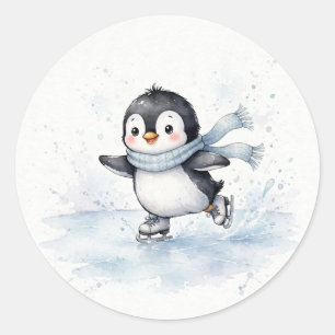Adesivo de Pinguim de Patinação no Gelo