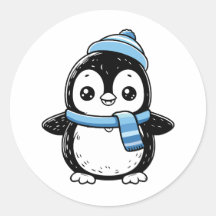 Adesivo de Pinguim Fofo de Inverno | Pinguim com C