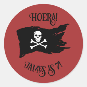 Adesivo de pirata "Hurra!" Vermelho escuro com ban