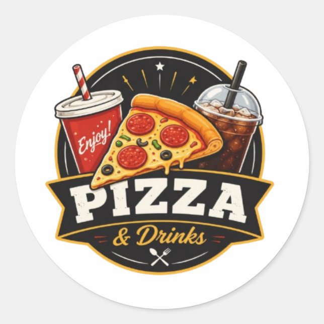 Adesivo de Pizza & Bebidas – Amante de Comida Rápi (Frente)
