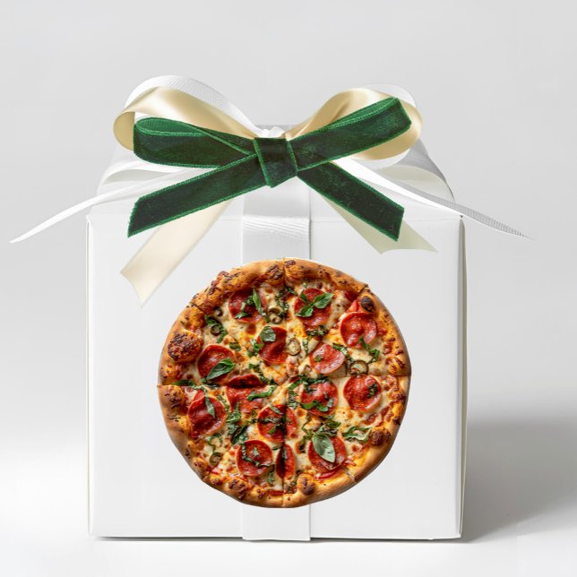 Adesivo de Pizza de Pepperoni com Manjericão (Pepperoni and Basil Pizza Sticker - Italian & Sicilian Heritage Gift Favor accent)