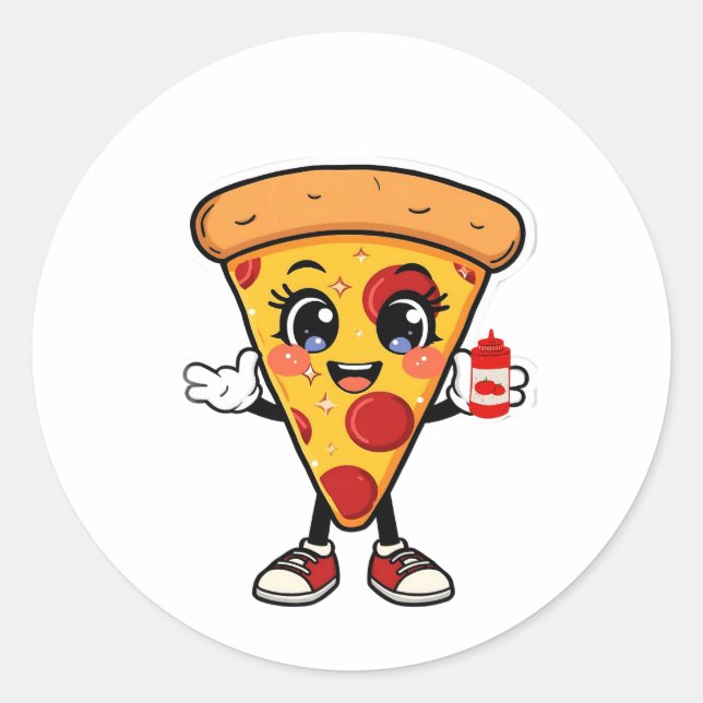 Adesivo de Pizza Kawaii Fofa (Frente)