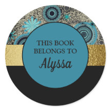 Adesivo de Placa de Nome de Livro Preto Azul Ouro