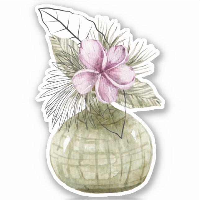 Adesivo de planta doméstica em vaso violeta aquare (Frente)