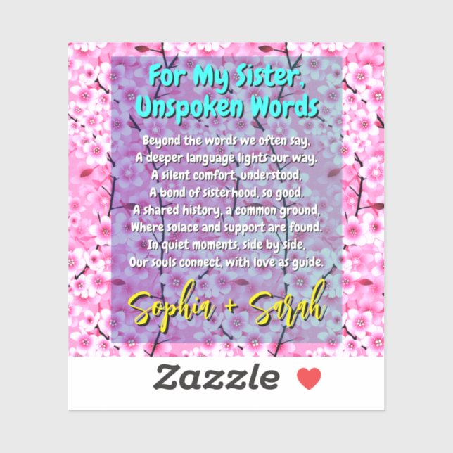 Adesivo de poema para Irmã Única (Folha)