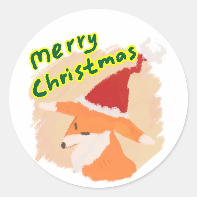 Adesivo de Presente de Raposa de Natal com Aquarel (Frente)