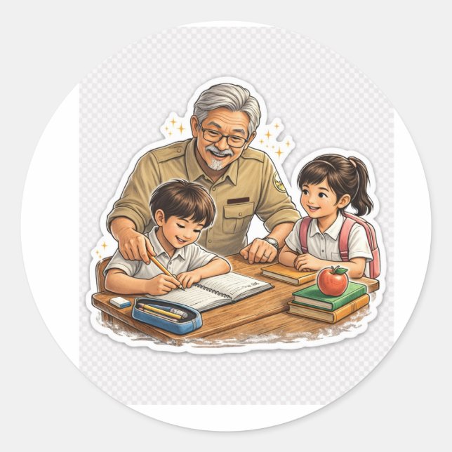 Adesivo de Professor Ajudando Alunos (Frente)