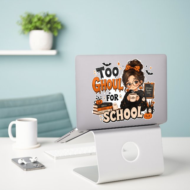 Adesivo de Professor de Halloween Muito Fantasmagó (Laptop na mesa)