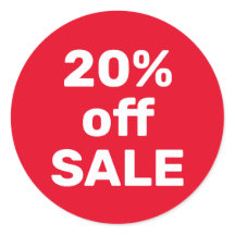 Adesivo de Promoção 20% Off – Vermelho e Branco – 