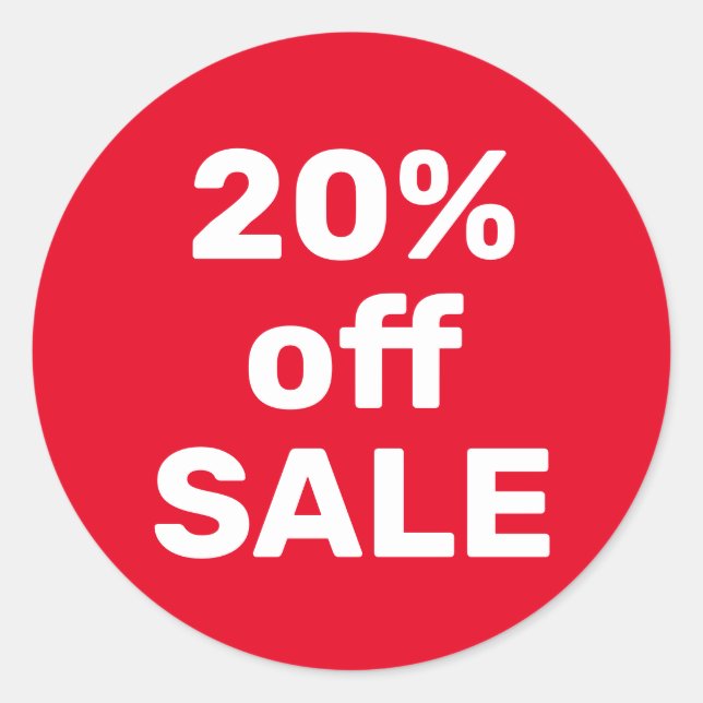 Adesivo de Promoção 20% Off – Vermelho e Branco –  (Frente)