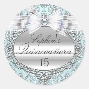 Adesivo de Quinceanera Arco Azul e Prata