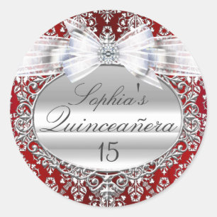 Adesivo de Quinceanera Arco Vermelho e Prata