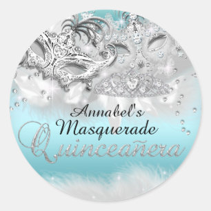 Adesivo de Quinceanera Brilho Prata Verde Azul Más