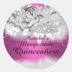 Adesivo de Quinceanera Brilho Rosa Quente Máscara