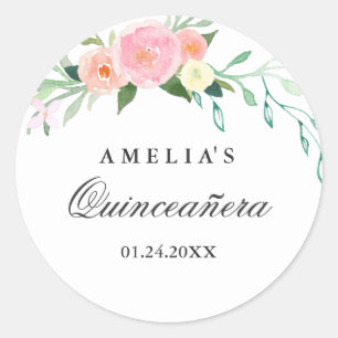 Adesivo de Quinceanera com Aquarela Floral Botânic