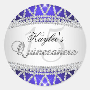 Adesivo de Quinceanera com Diamante Prata e Azul