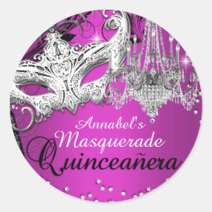 Adesivo de Quinceanera com Lustre Rosa Quente de M