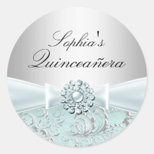 Adesivo de Quinceanera com Redemoinho Azul e Laço