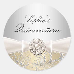 Adesivo de Quinceanera com Redemoinho de Prata e L