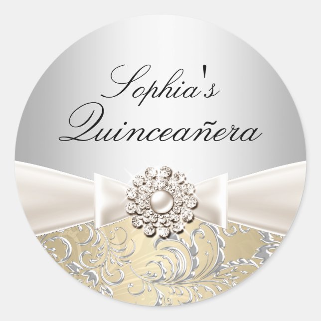 Adesivo de Quinceanera com Redemoinho de Prata e L (Frente)