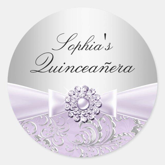 Adesivo de Quinceanera com Redemoinho Roxo e Laço  (Frente)