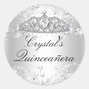 Adesivo de Quinceanera Coroa de Brilho Prateado &