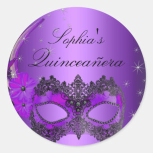 Adesivo de Quinceanera de Mascarada Roxa
