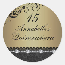 Adesivo de Quinceanera Dourado Diamante & Damask