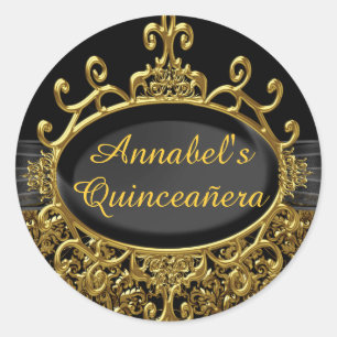 Adesivo de Quinceanera em Damasco de Ouro e Preto