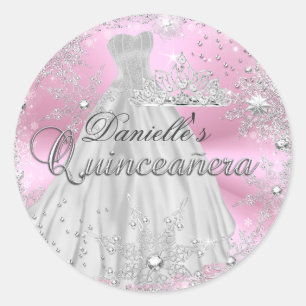 Adesivo de Quinceanera Floco de Neve Brilho Rosa
