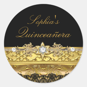 Adesivo de Quinceanera Floral Dourado e Renda