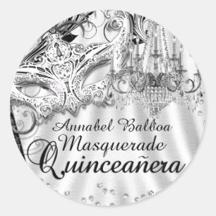 Adesivo de Quinceanera Máscara de Lustre de Prata
