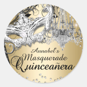 Adesivo de Quinceanera Máscara Dourada