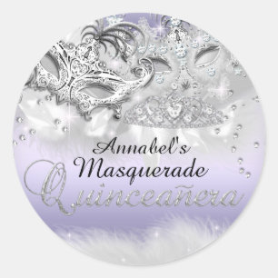 Adesivo de Quinceanera Mascarada Brilho Roxo