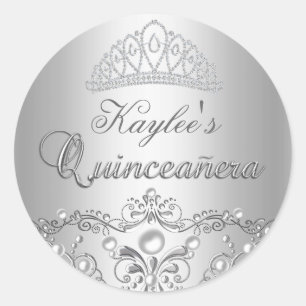 Adesivo de Quinceanera Pérola em Damasco Prata