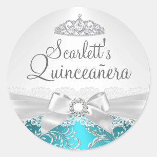 Adesivo de Quinceanera Pretty Tiara & Bow Azul Tur