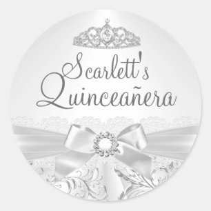Adesivo de Quinceanera Pretty Tiara & Bow Prata