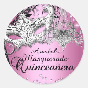 Adesivo de Quinceanera Rosa de Mascarada de Lustre