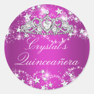 Adesivo de Quinceanera Tiara Brilho Rosa Vibrante 