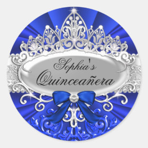 Adesivo de Quinze Anos Blue Tiara & Damask