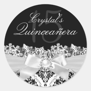 Adesivo de Quinze Anos Elegante em Prata e Damasco