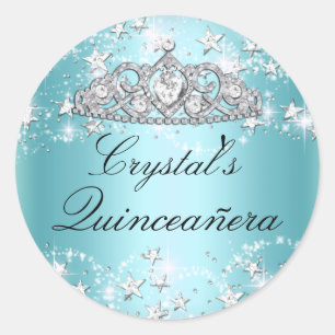 Adesivo de Quinze Anos Tiara & Estrelas Azul Brilh