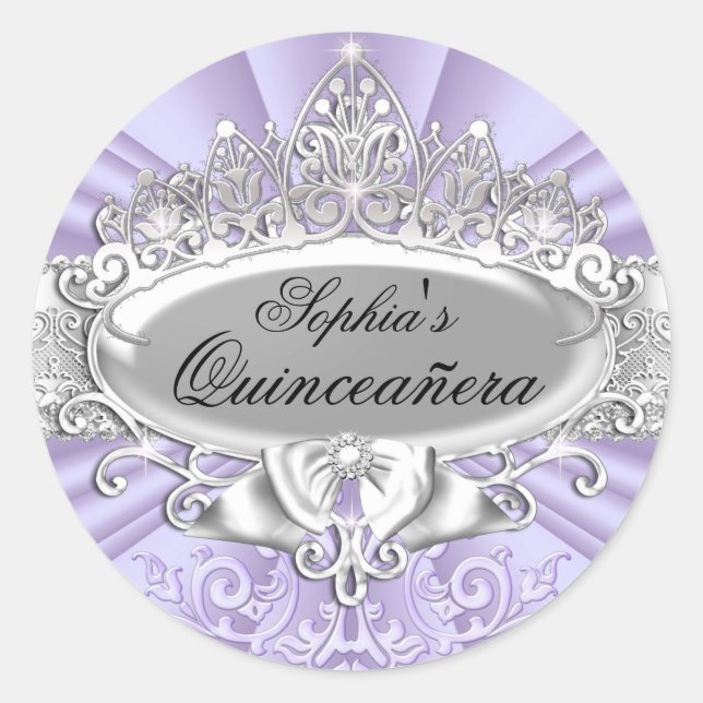 Adesivo de Quinze Anos Tiara Roxa & Damask (Frente)