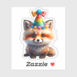 Adesivo de Raposa de Aniversário Fofa com Chapéu d