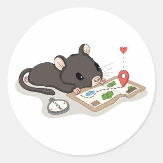 Adesivo de Rato Fofo Lendo um Mapa do Tesouro de A